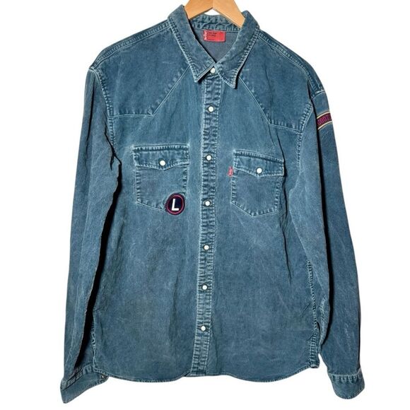 Vintage Y2K Levi’s Red Tab Scooter Run Corduroy Pearl Snap Western Shirt XL - Picture 1 of 5